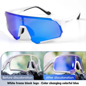 White Frame Black Temples - Photochromic Blue Lenses